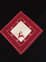 Tafelkleed Kerst - Creme met rode rand en Rood Rendier - 30 x 30 cm