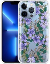 Geschikt voor Apple iPhone 13 Pro Hoesje Purple Flowers - Designed by Cazy