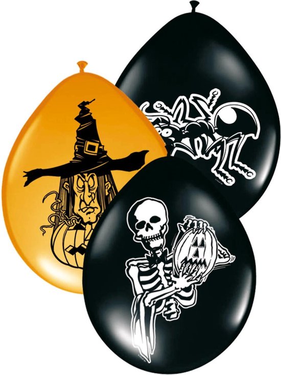 Halloween - 16x stuks Halloween decoratie ballonnen zwart/oranje - Horror ballon versiering