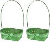 2x stuks rieten mandjes groen vierkant met hengsel 39 cm - Opbergen -  Decoratie manden gevlochten riet