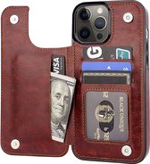 ShieldCase geschikt voor Apple iPhone 13 Pro wallet case - bruin - Bookcase hoesje portemonnee - Walletcase flipcase shockproof hoesje pasjeshouder