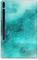 Back Cover Geschikt voor Samsung Galaxy Tab S7 Plus Hoesje Painting Blue met doorzichte zijkanten