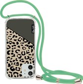 Casetastic Apple iPhone 12 / iPhone 12 Pro Hoesje met koord - Lanyard Case - Leopard Mix Green Print