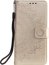 Shop4 - Samsung Galaxy S21 FE Hoesje - Wallet Case met Pasjeshouder Mandala Patroon Goud