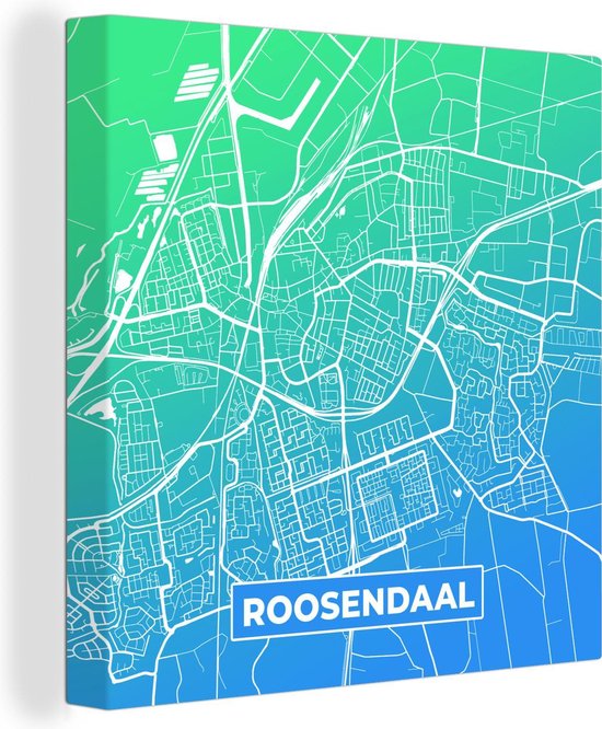 Canvas Schilderij Stadskaart - Roosendaal - Blauw - Groen - 20x20 cm - Wanddecoratie