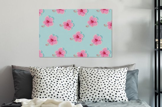 Canvas Schilderij Bloemen - Zomer - Roze - Patroon - 60x40 cm - Wanddecoratie