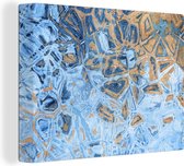 Canvas Schilderij Marmer - Verf - Goud - Blauw - 40x30 cm - Wanddecoratie