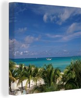 Canvas Schilderij Aruba - Palmboom - Strand - 20x20 cm - Wanddecoratie