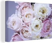 Canvas Schilderij Rozen - Bloemen - Paars - 90x60 cm - Wanddecoratie