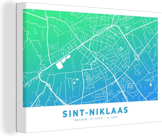 Dijk Niet doen Reageer Canvas Schilderij Stadskaart - Sint-Niklaas - België - Blauw - 180x120 cm  -... | bol.com