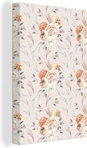 Toile Peinture Fleurs - Feuilles - Bohème - 60x90 cm - Décoration murale