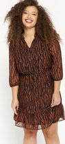 LOLALIZA Jurk met zebra print en lurex lijntjes - Roest - Maat 42