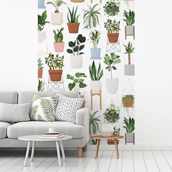 Motif de diverses illustrations de plantes sur fond blanc 200x300 cm