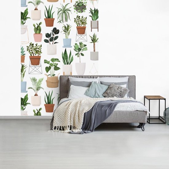 Motif de diverses illustrations de plantes sur fond blanc 200x300 cm