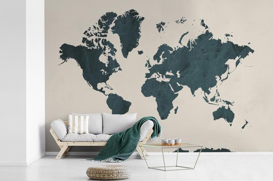 Wereldkaart de pierre bleu foncé avec rainures sur fond rose 330x220 cm