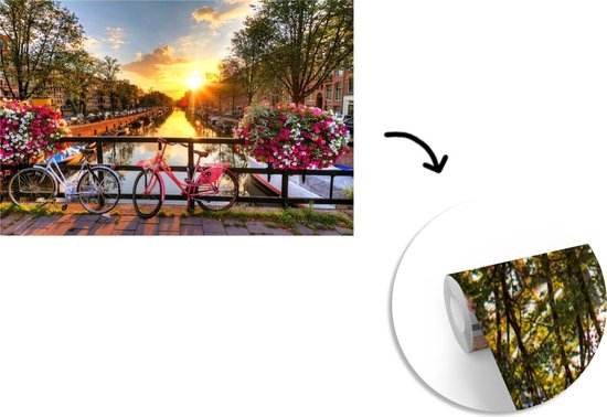 Behang - Fotobehang Fiets - Amsterdam - Lente - Breedte 360 cm x hoogte 240 cm