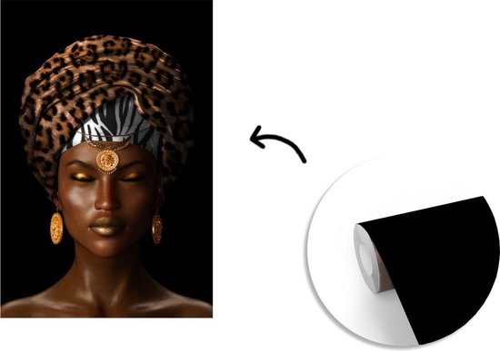 Papier peint - Papier peint photo Femme - Foulard - Marron - Largeur 160 cm x hauteur 240 cm