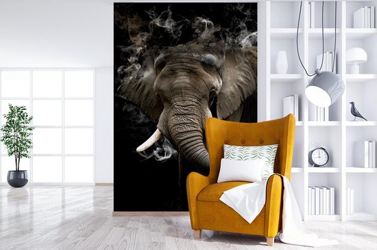 Papier peint - Papier peint photo Éléphant - Fumée - Zwart - Largeur 145 cm x hauteur 220 cm