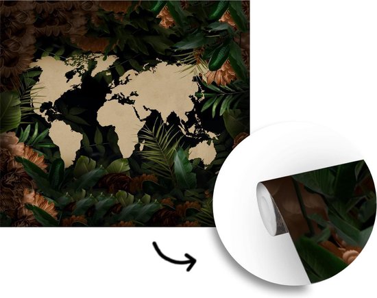Papier peint - Papiers Papier peint photo Wereldkaart - Plantes - Fleurs - Largeur 280 cm x Hauteur 280 cm