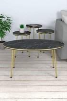 Sierra Salontafel Set | Marmeren look | Set van 4 | Zwart | Goud | Luxe design | Marmer | Bijzettafel | Sofa tafel Ovaal | Woonkamer tafel | Salon tafel