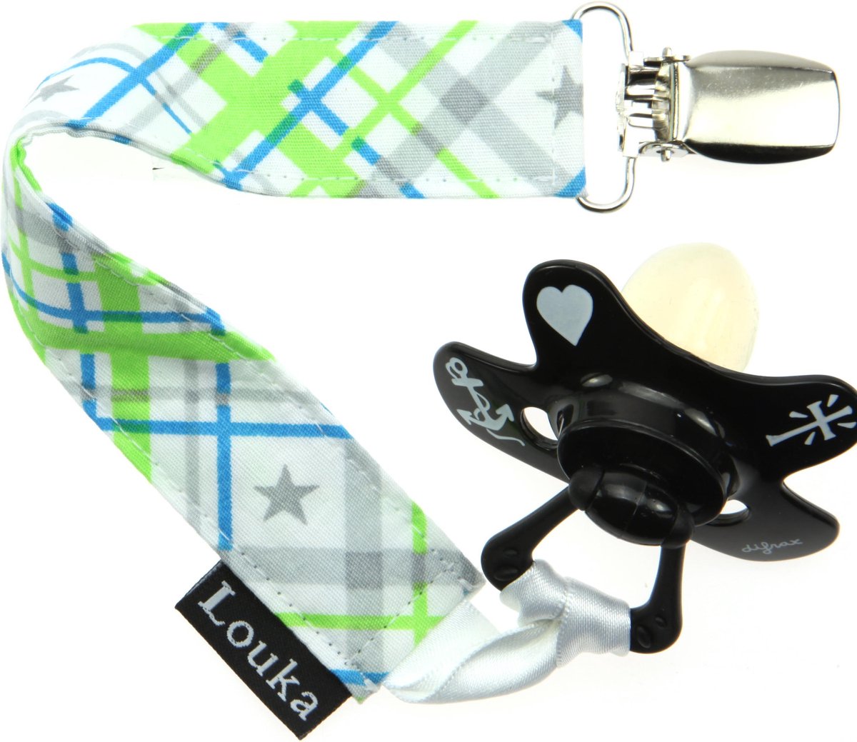 Goedkoopste Louka Speenkoord wit turquoise lime met grijze ster - speenketting