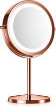 Navaris ronde spiegel met verlichting - Make-up spiegel met LED-verlichting - Dubbelzijdig - 5x vergroting - 360° draaibaar - Diameter 17cm - Koper