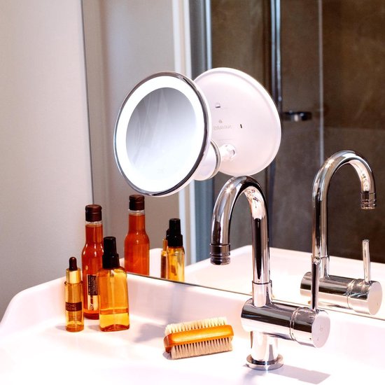Navaris LED make-up spiegel - Vergrotende cosmeticaspiegel - 360° draaibaar  - 7x... | bol.com