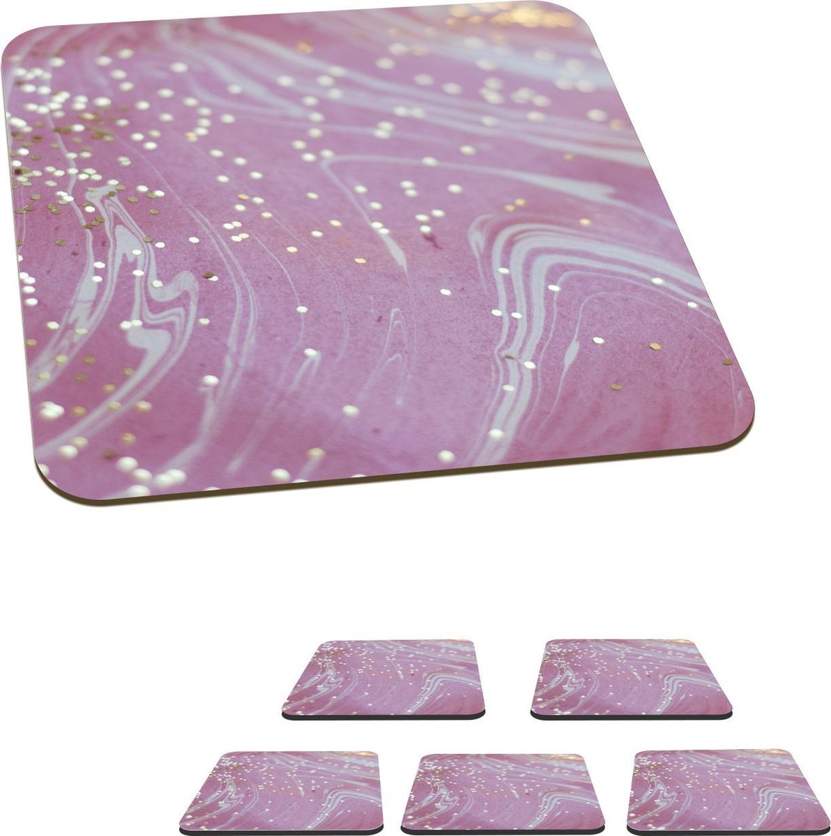 Onderzetters voor glazen - Marmer - Goud - Roze - Wit - 10x10 cm - Glasonderzetters - 6 stuks