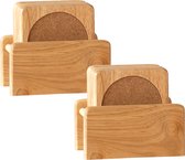 Set van 12x glazenonderzetters hout in houder 10 cm