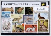 Konijnen en Hazen – Luxe postzegel pakket (A6 formaat) : collectie van 25 verschillende postzegels van konijnen en hazen – kan als ansichtkaart in een A6 envelop - authentiek cadea