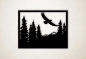 Wanddecoratie - Wandpaneel - adelaar in bos - L - 75x98cm - Zwart - muurdecoratie - Line Art