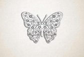 Wanddecoratie - Vlinder bloemen - S - 45x60cm - EssenhoutWit - muurdecoratie - Line Art