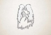 Wanddecoratie - Langharige Collie hond - M - 88x60cm - EssenhoutWit - muurdecoratie - Line Art