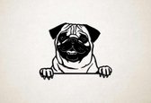 Wanddecoratie - Hond - Pug 2 - L - 75x94cm - Zwart - muurdecoratie - Line Art