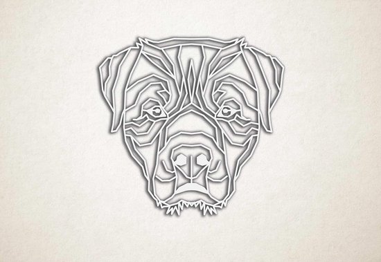 Line Art - Hond - Rottweiler 1 - S - 45x48cm - Wit - geometrische wanddecoratie