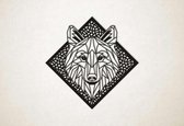 Line Art - Wolf 1 met achtergrond - S - 45x45cm - Zwart - geometrische wanddecoratie