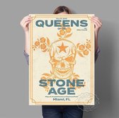 Queens Of The Stone Age Poster Skelet Schedel Bloemen Retro Poster Wit En Goud  C