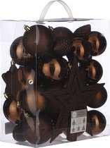 39x Boules de Noël synthétiques 8 cm avec pointe étoile marron châtaigne - Paquet de boules de Noël avec pointe marron châtain
