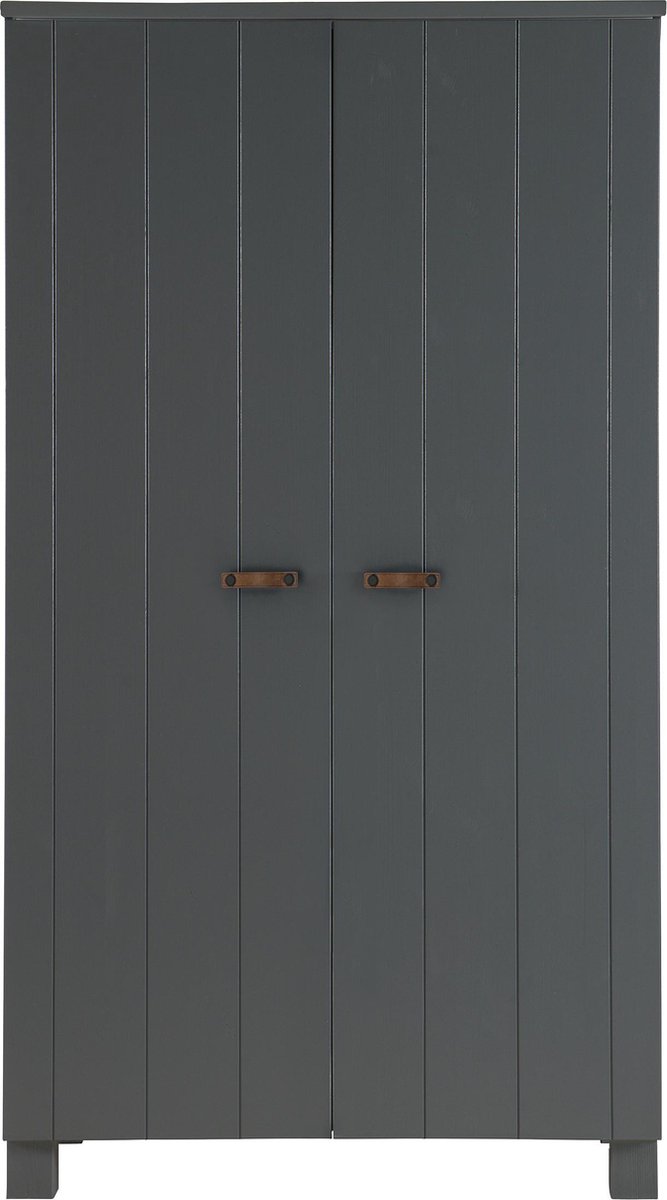 BASICLABEL Dennis hang-legkast 202x111x55 cm met leren greep staalgrijs