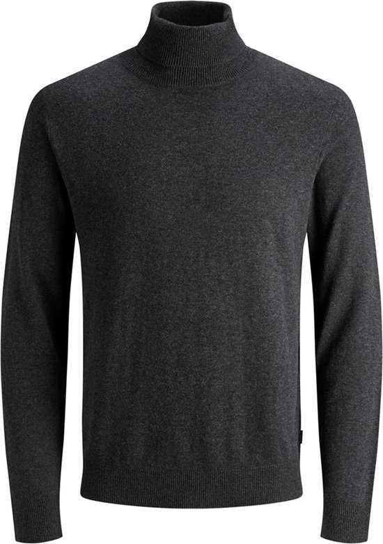 JACK & JONES slim fit coltrui katoen - antraciet grijs melange - Maat: XL