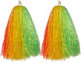 2x Stuks cheerball/pompom rood/geel/groen met ringgreep 33 cm - Cheerleader verkleed accessoires