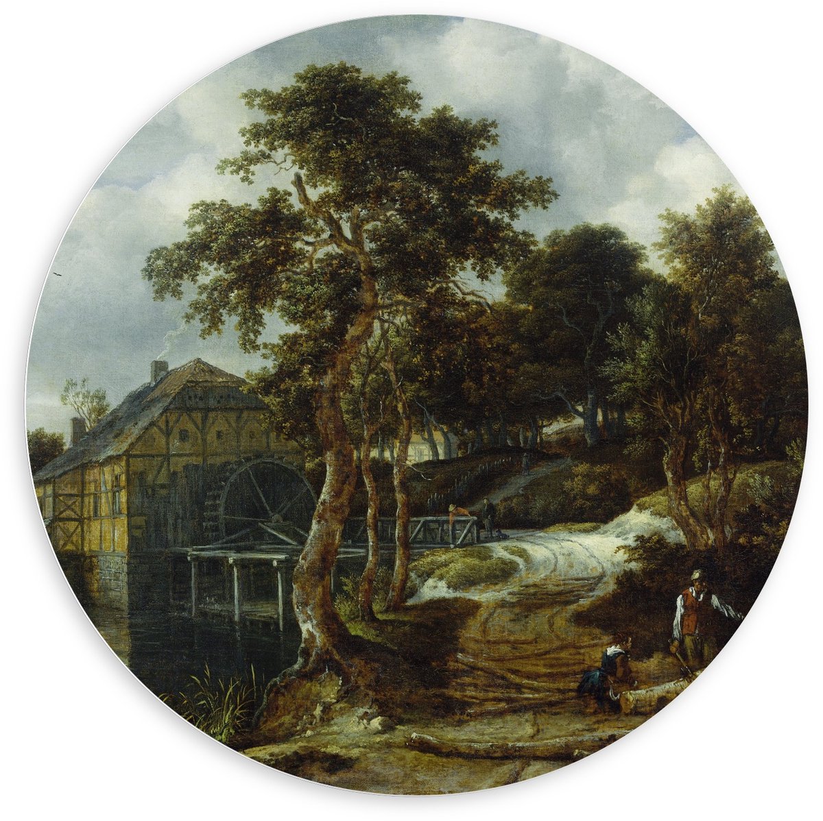 KuijsFotoprint Schilderij - Oude Meesters Landschap Met Watermolen. Jacob Isaacksz Ruisdael - Groen, Blauw En Bruin - 100 X 100 Cm