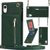 Cross-body rits vierkante TPU + PU achterkant van de behuizing met houder en kaartsleuven en portemonnee en riem voor iPhone XR (groen)