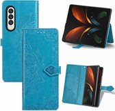 Voor Samsung Galaxy Z Fold3 Mandala Bloem Reliëf Horizontale Flip Lederen Case met Houder & Drie Kaartsleuven & Portemonnee & Lanyard (Blauw)