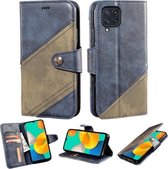 Voor Samsung Galaxy M32 Contrast Kleur Splicing Retro Textuur Horizontale Flip PU Lederen Case met Kaartsleuven & Houder & Portemonnee (Blauw)