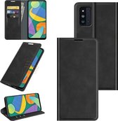 Voor Samsung Galaxy F52 5G Retro-skin Business Magnetische Suction Leather Case met Houder & Kaartsleuven & Portemonnee (Zwart)