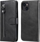 Mode Kalf Textuur Rits Horizontale Flip Leren Hoes Met Standaard & Kaartsleuven & Portemonnee Functie Voor iPhone 13 (Zwart)