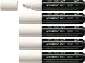 STABILO FREE - Marker Acryl - T800C - Pointe biseautée - 4-10 mm - Wit - Boîte de 5 pièces