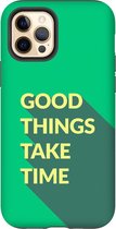 Apple iPhone 12 Pro Telefoonhoesje - Extra Stevig Hoesje - 2 lagen bescherming - Met Quote - Good Things - Groen