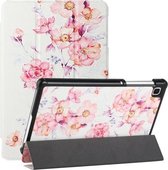 Voor Samsung Galaxy Tab A7 Lite T220/T225 Zijdetextuur Gekleurd Tekenpatroon Horizontale Flip Magnetische PU Lederen Case met Drie-opvouwbare Houder (Camellia)